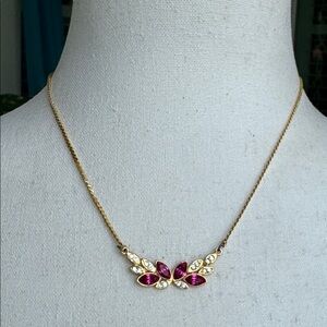 Vintage 18KGP Necklace with Pink Gemstone Accent